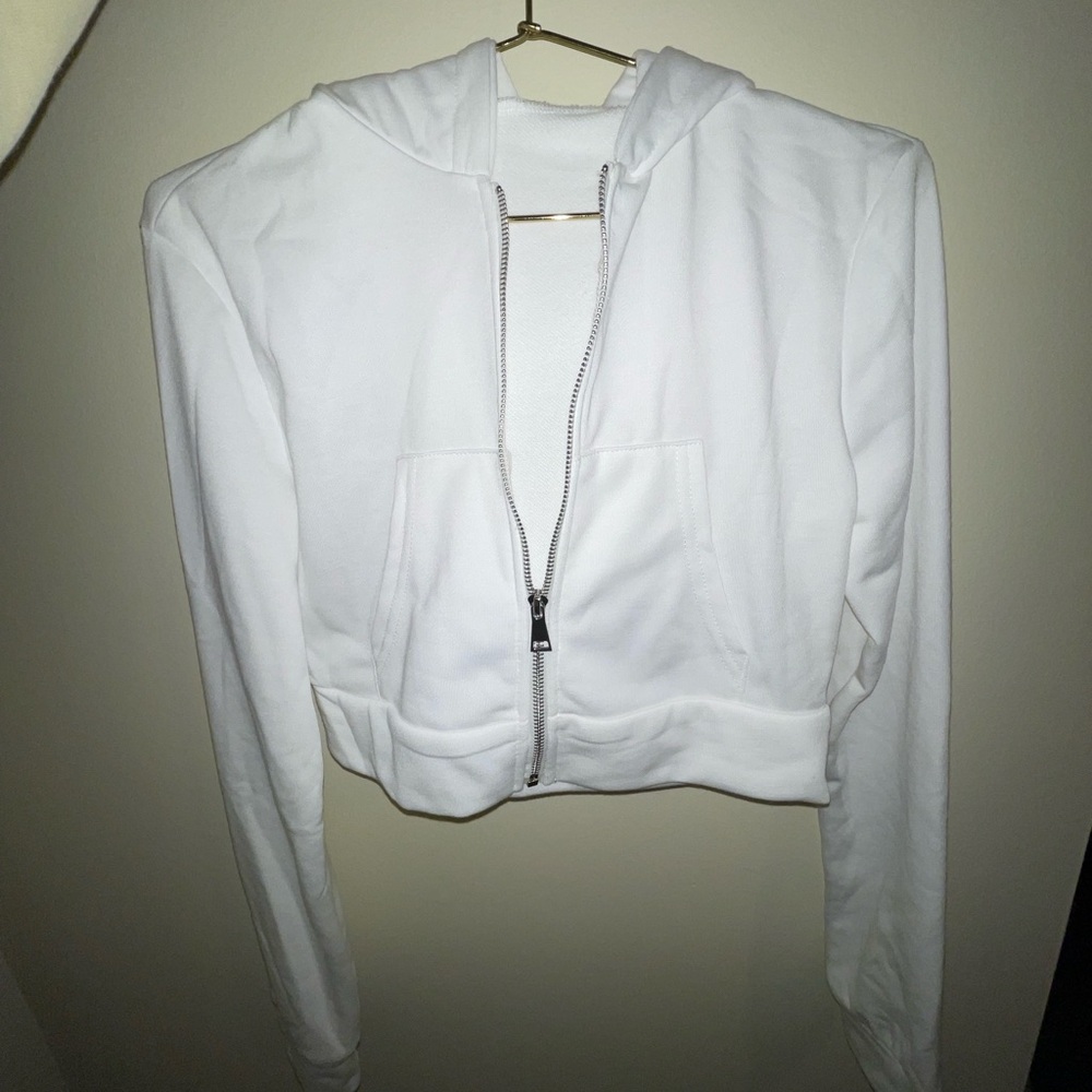 Cropped White Zip Up Hoodie